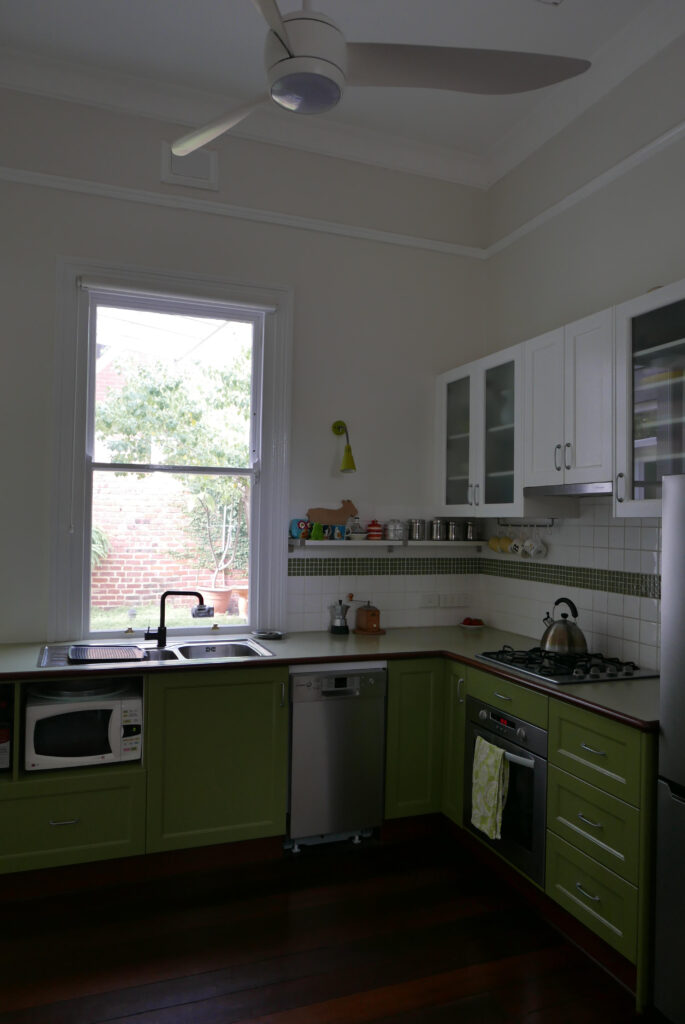 The kitchen before the new roof light was installed.
